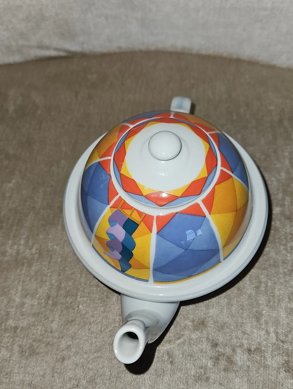 Williams Sonoma Colorful Geometric Ceramic Teapot - Blue & Yellow & Orange